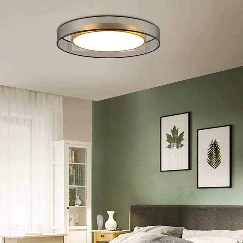 Plafonnier rond design simple LED et lanternes Jianmei hall rond tissu cuivre - vue 4 sur 12