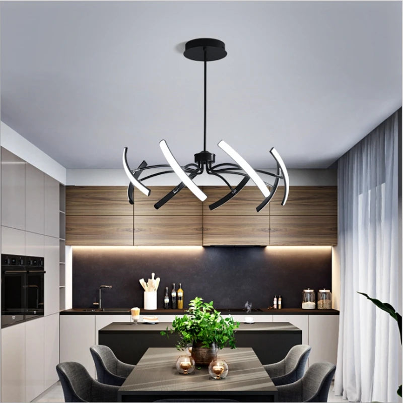 lustre noir 6 lumières réglable en métal moderne - vue 3 sur 10