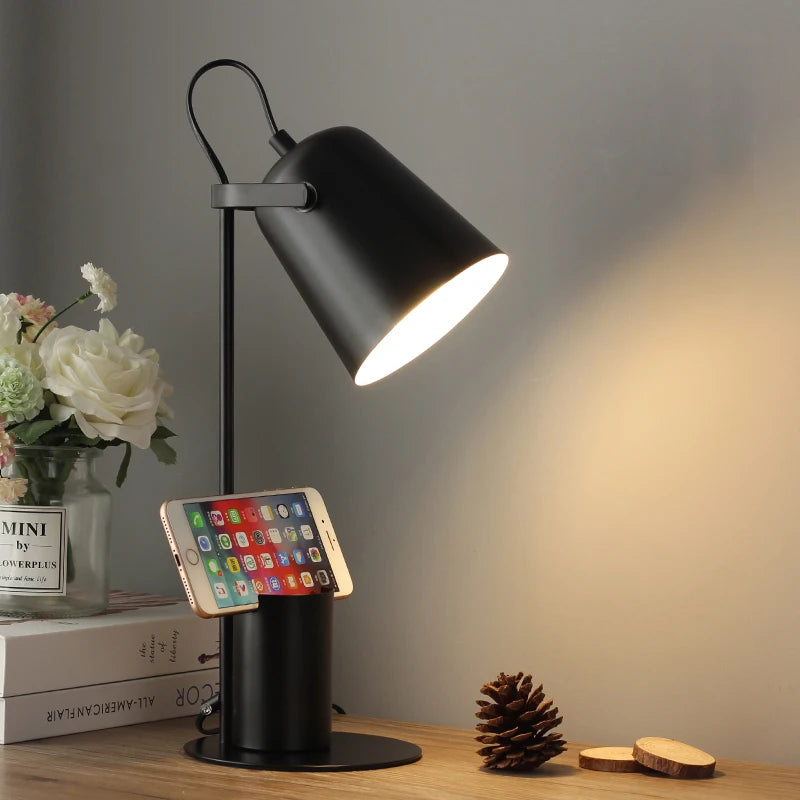 lampe de table led réglable style nordique avec porte-stylo protection yeux