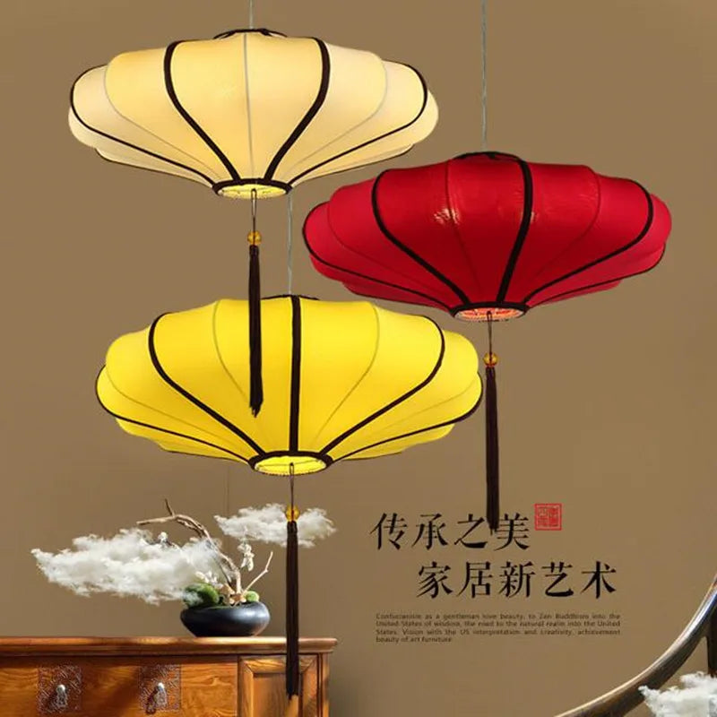 lustre en tissu chinois pour restaurants et hôtels - vue 4 sur 11