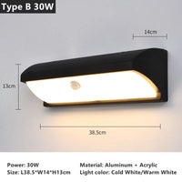 18W 30W Outdoor LED Wall Lamp PIR Motion Sensor IP65 Waterproof Porch Light Balcony Garden Corridor Wall Sconce Lighting Fixture