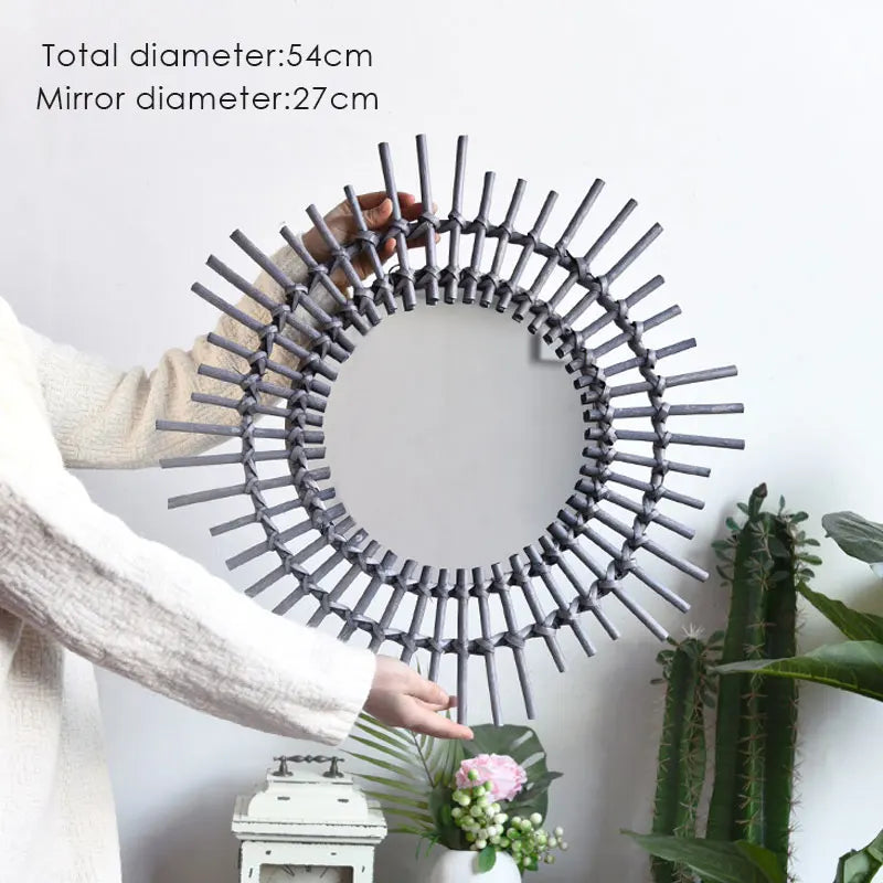 miroir en rotin japonais tissé à la main pour décoration moderne - vue 8 sur 12