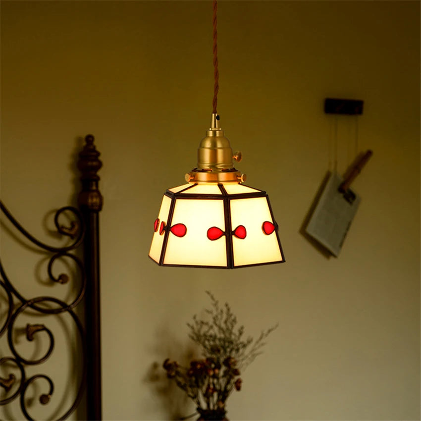 suspension rétro en verre teinté style japonais pour décoration intérieure - vue 6 sur 9