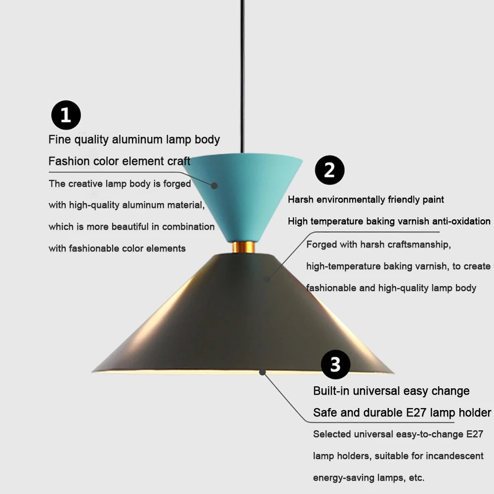 Nordique Loft Chevet Suspension Lumières Chambre Café Salon Salle à manger Étude Macaron Industriel Décoratif LED Lustres Luminaire - vue 4 sur 10