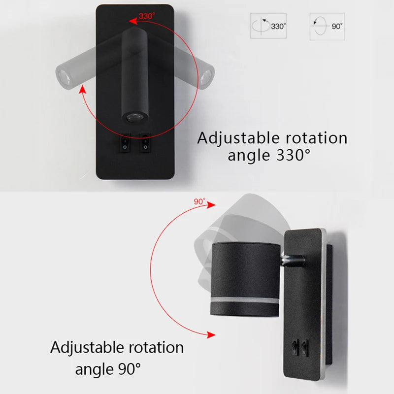 applique murale moderne rotative led avec interrupteur - vue 7 sur 10