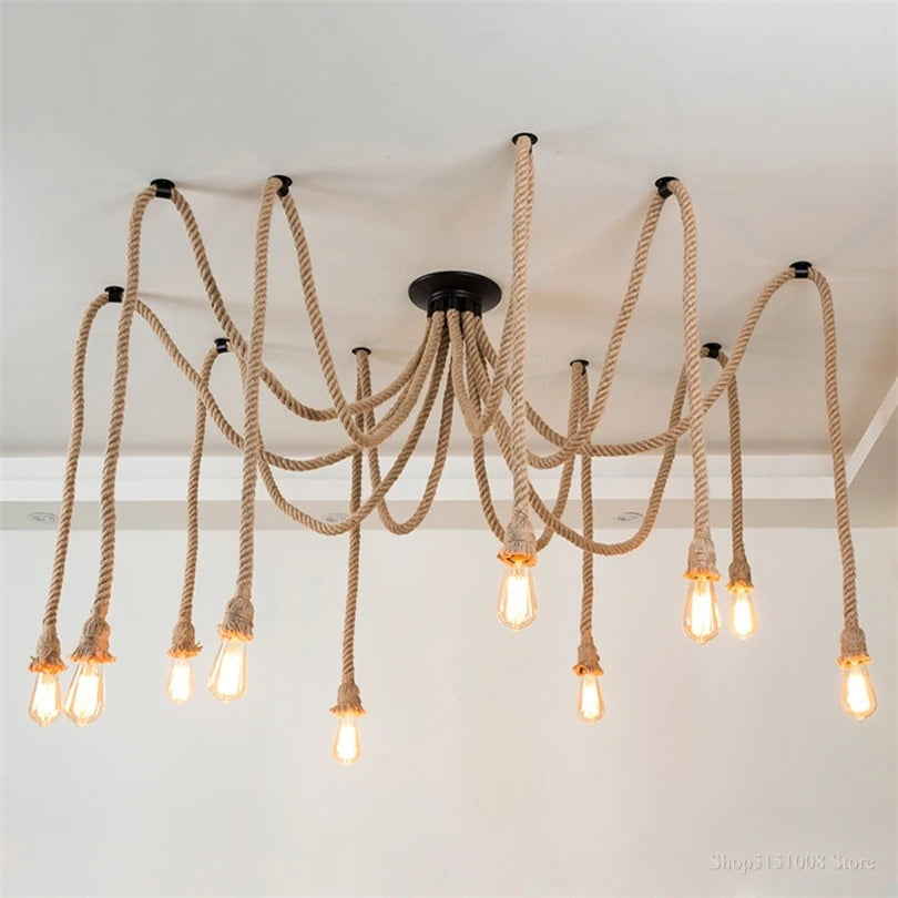 suspension vintage en corde de chanvre style industriel rétro