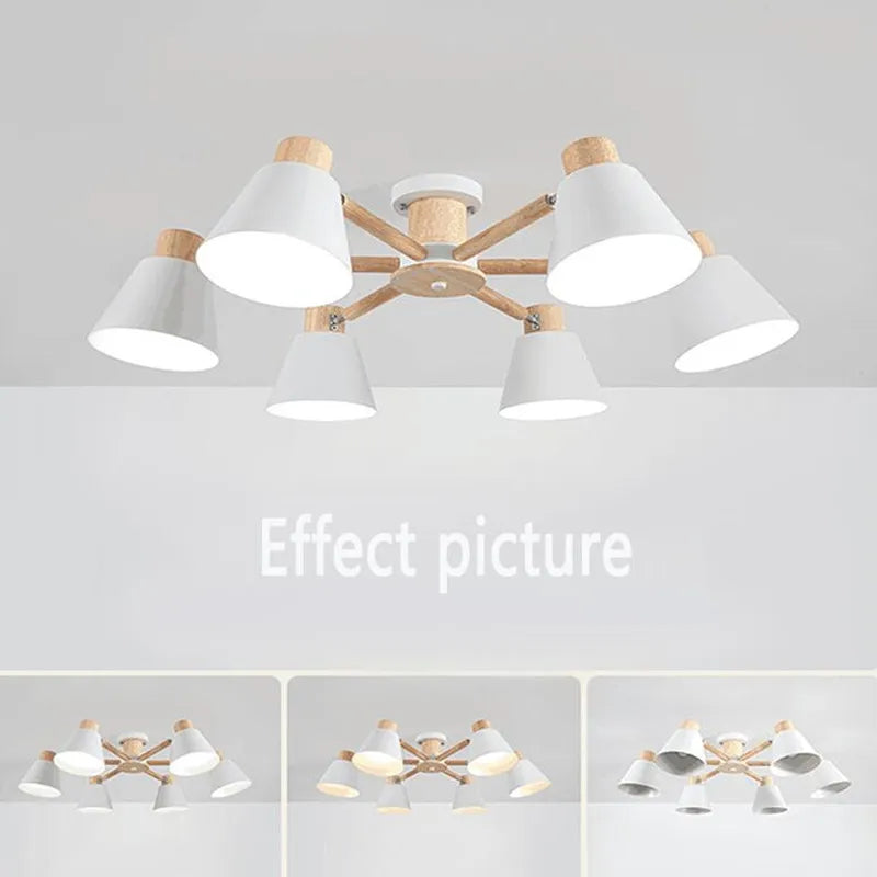 lustre nordique en bois massif simple et moderne - vue 3 sur 18