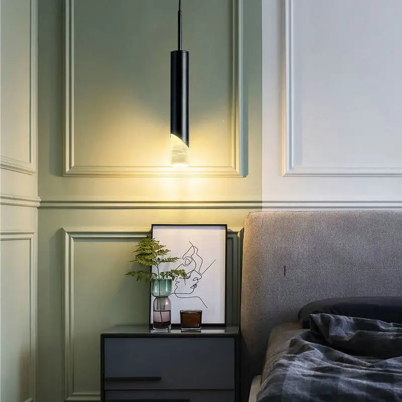 Lampe pendante de chevet de chambre à coucher post-moderne LED E27 ampoule noir cuivre salon table suspendue luminaires suspendus