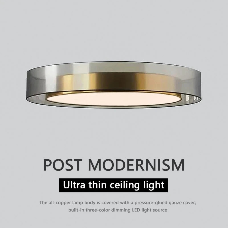 Plafonnier rond design simple LED et lanternes Jianmei hall rond tissu cuivre - vue 5 sur 12