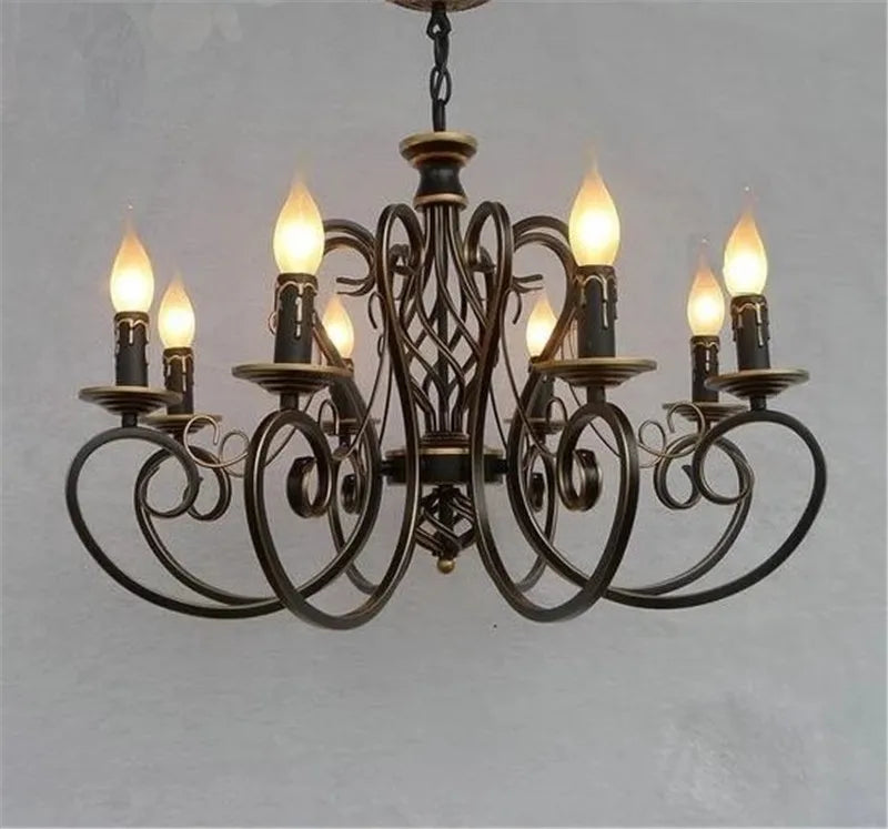 lustre vintage européen en fer avec bougies à led - vue 5 sur 8