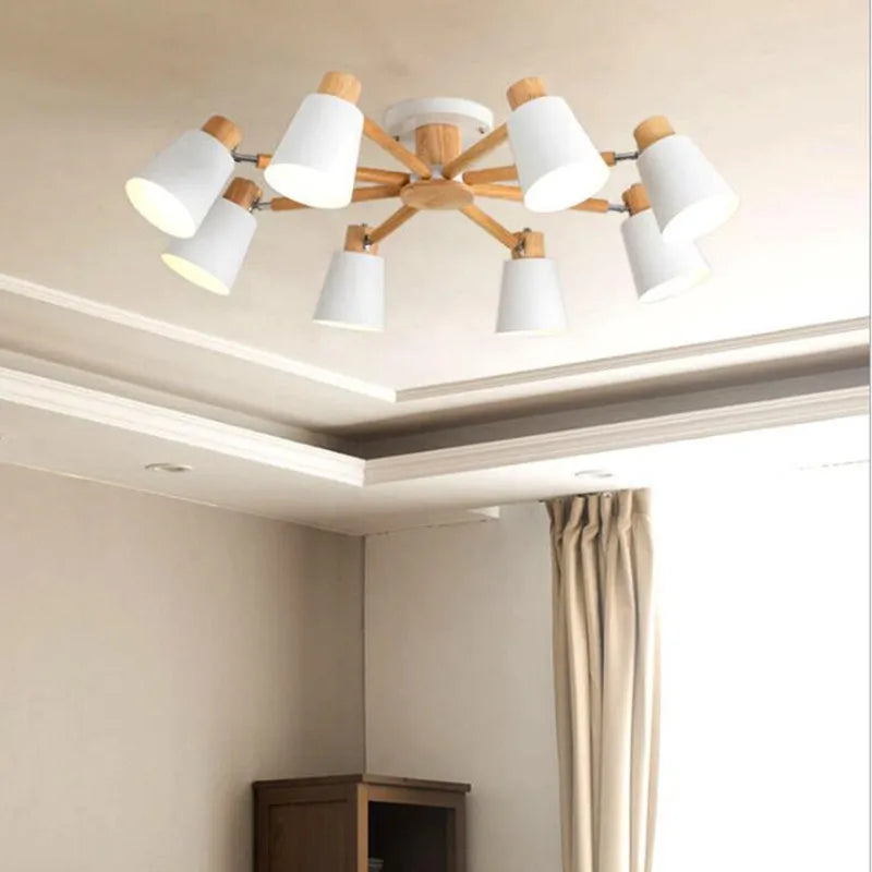 lustre nordique en bois massif simple et moderne - vue 7 sur 18
