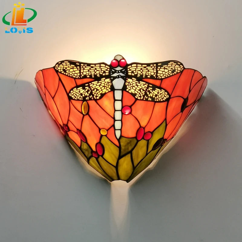 applique murale en verre libellule style tiffany pour décoration intérieure - vue 5 sur 8