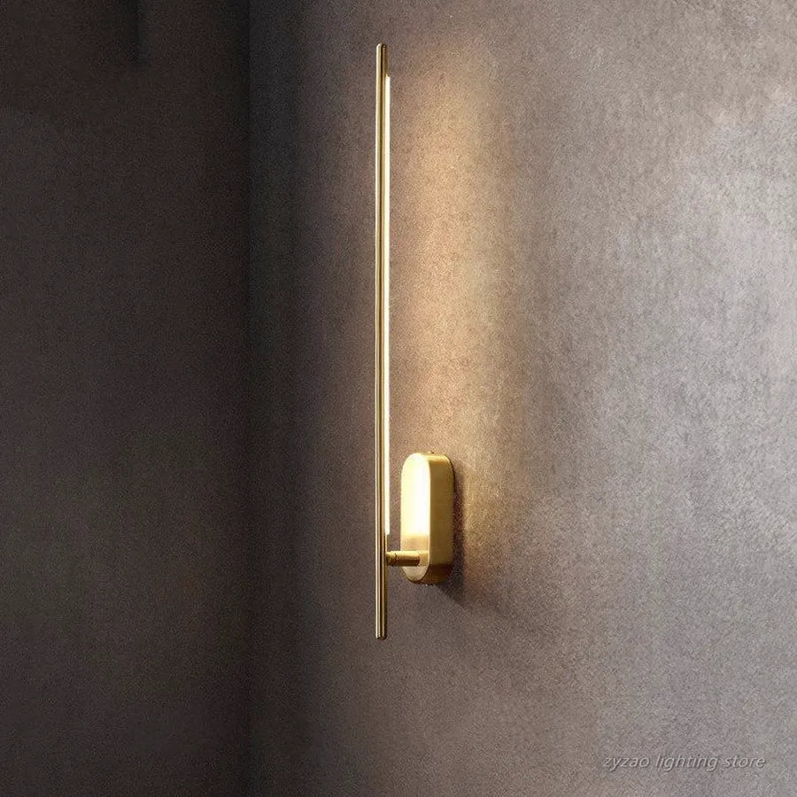 Couloir nordique tout en cuivre ligne Simple applique murale Post-moderne chambre chevet décoration murale applique murale LED lumières salon lampes d'escalier - vue 2 sur 8