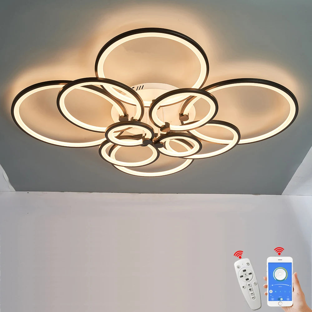lustre moderne à anneaux circulaires avec éclairage led - vue 6 sur 14