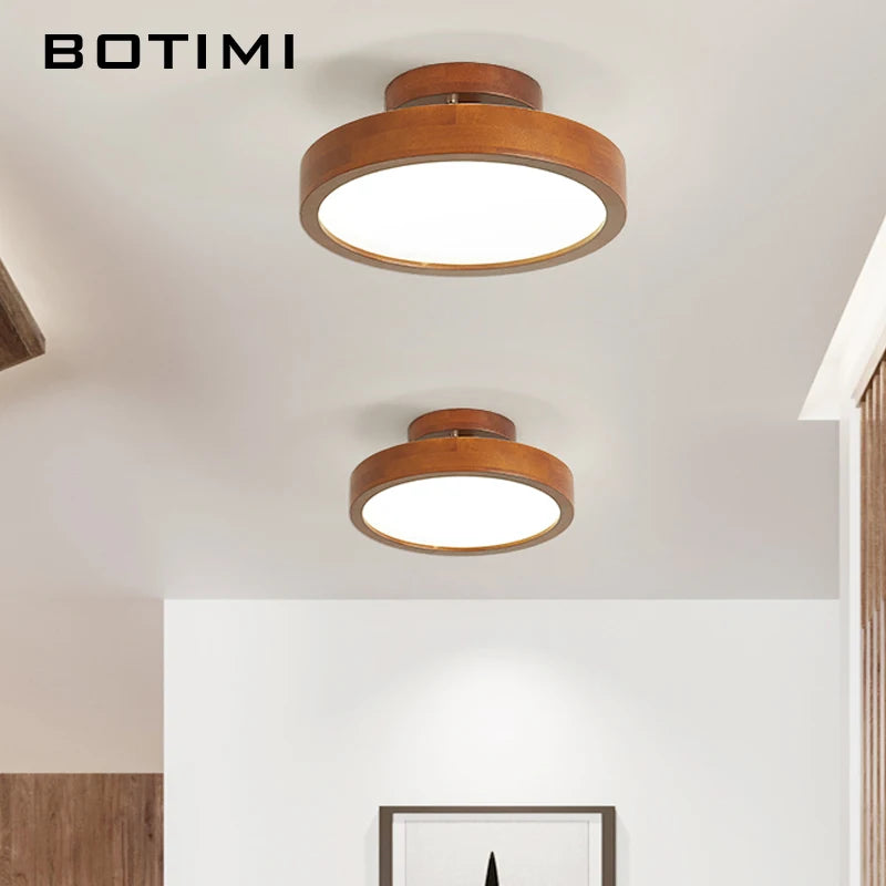 Plafonnier rond japonais en bois naturel