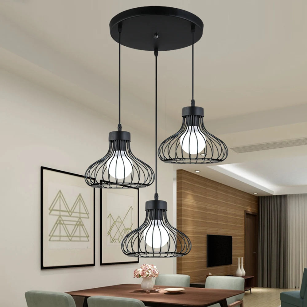 suspension loft rétro nordique avec cage en fer minimaliste