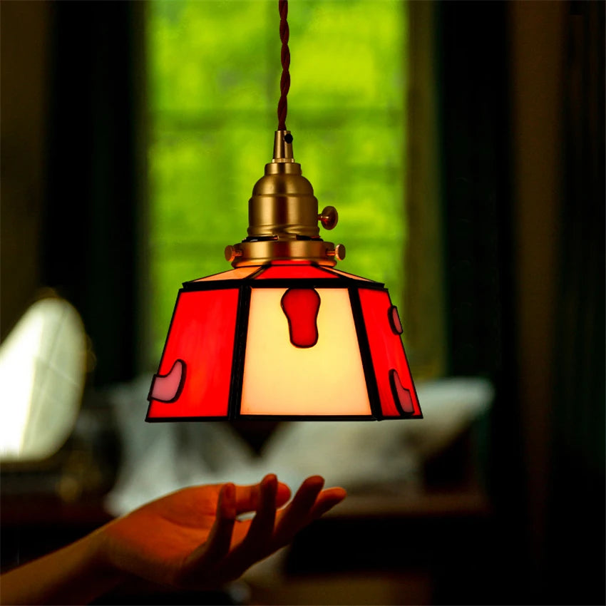 suspension rétro en verre teinté style japonais pour décoration intérieure - vue 5 sur 9