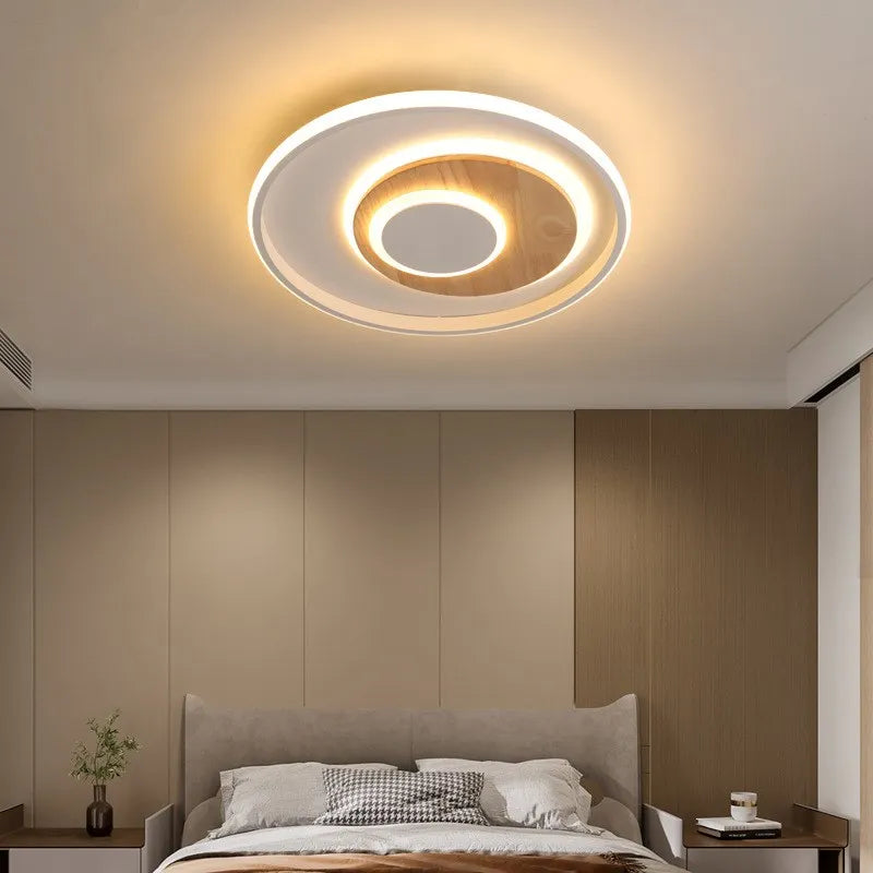 plafond moderne à leds en bois véritable éclairage rond - vue 4 sur 16