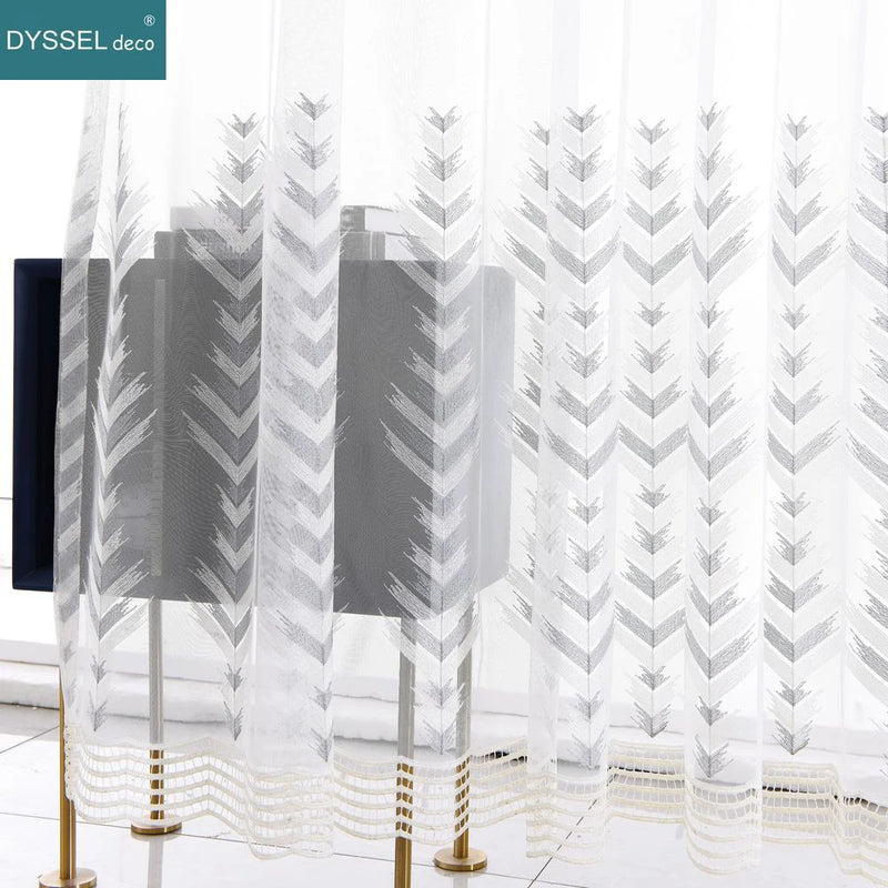 Voilage tulle brodé fleurs festonné style européen