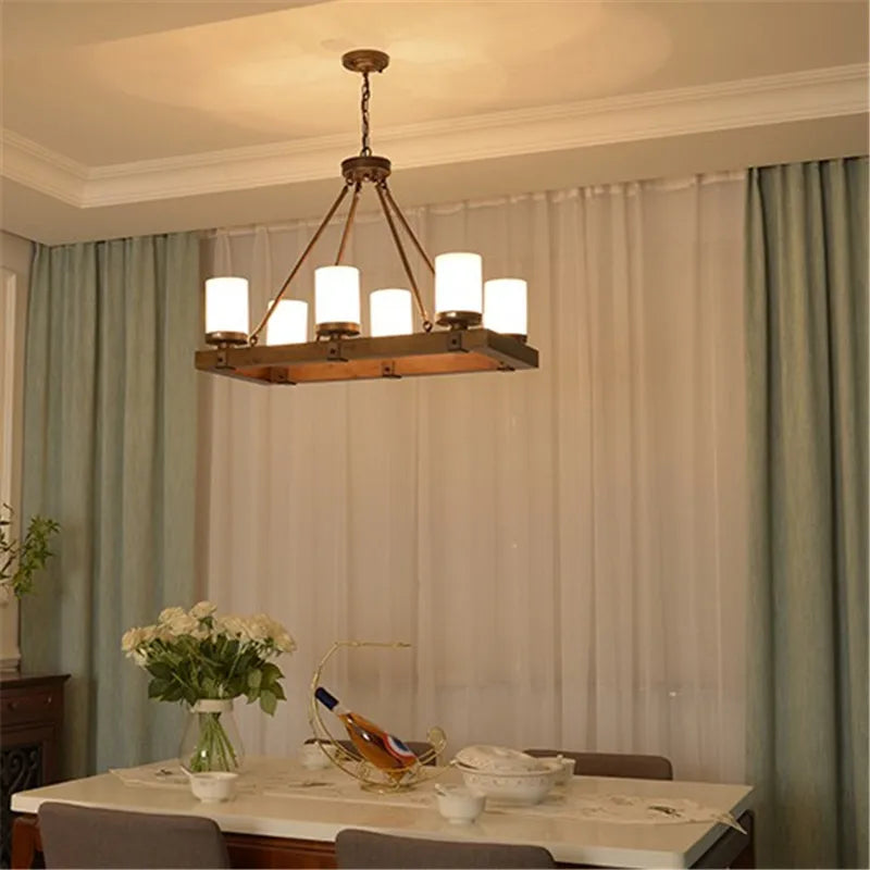lustre rétro en bois massif pour décoration vintage