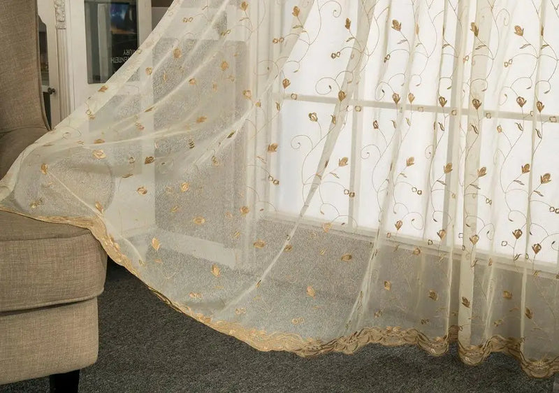 Voilage brodé floral festonné style américain salon chambre