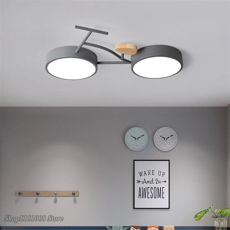 Plafonnier LED nordique 3 couleurs température vélo plafonnier pour enfants chambre enfants chambre de bébé vert blanc gris luminaire - vue 5 sur 9