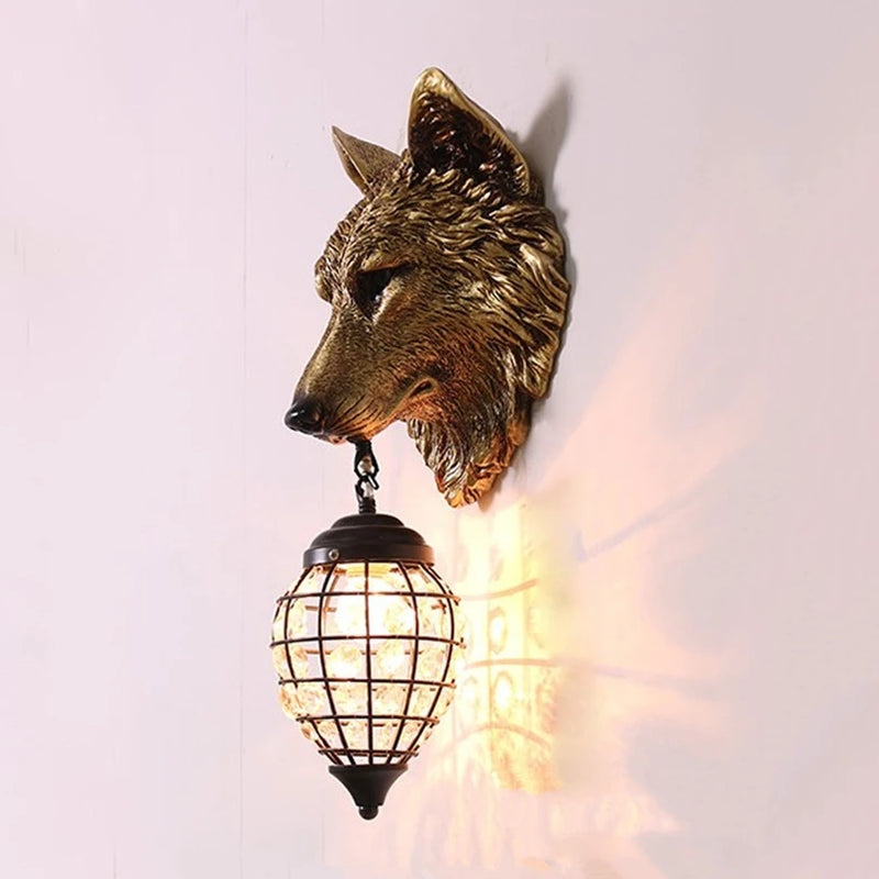 applique murale vintage en résine loup avec lumière led