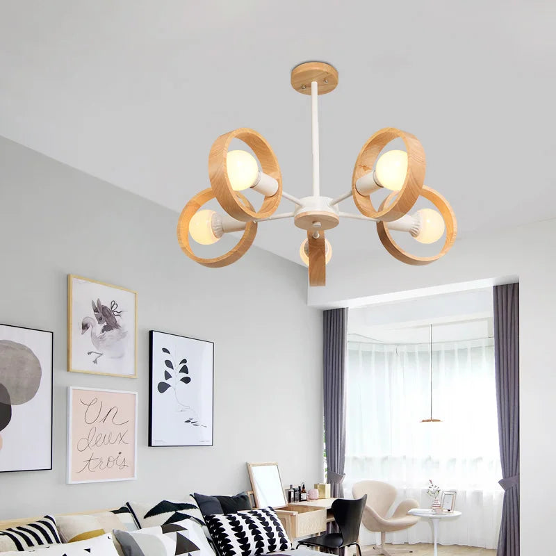 lustre scandinave minimaliste rotation 360 degrés luminaires suspendus bois créatifs - vue 4 sur 22