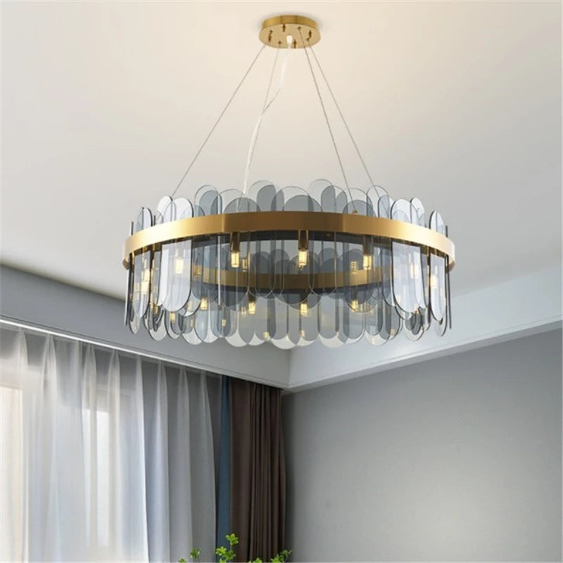 lustre rond doré postmoderne art déco pour éclairage intérieur - vue 3 sur 19