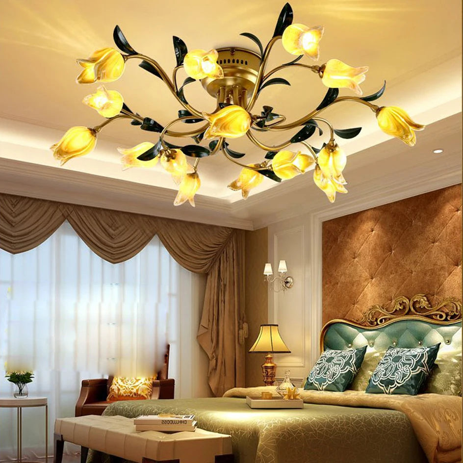 plafonnier LED en forme de fleur en verre et fer - vue 4 sur 8