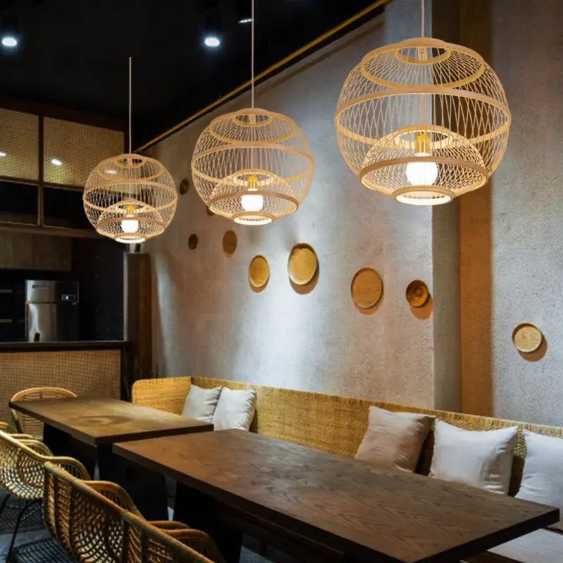 Personnalité Vintage suspension lumières bambou tresse Led Luminaria salon de thé hôtel maison d'hôtes maison Restaurant étude salon lampe à main