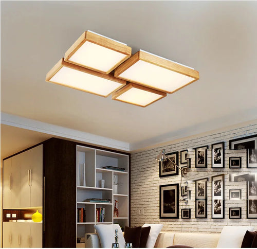 plafonnier led carré en bois grain de bois style nordique