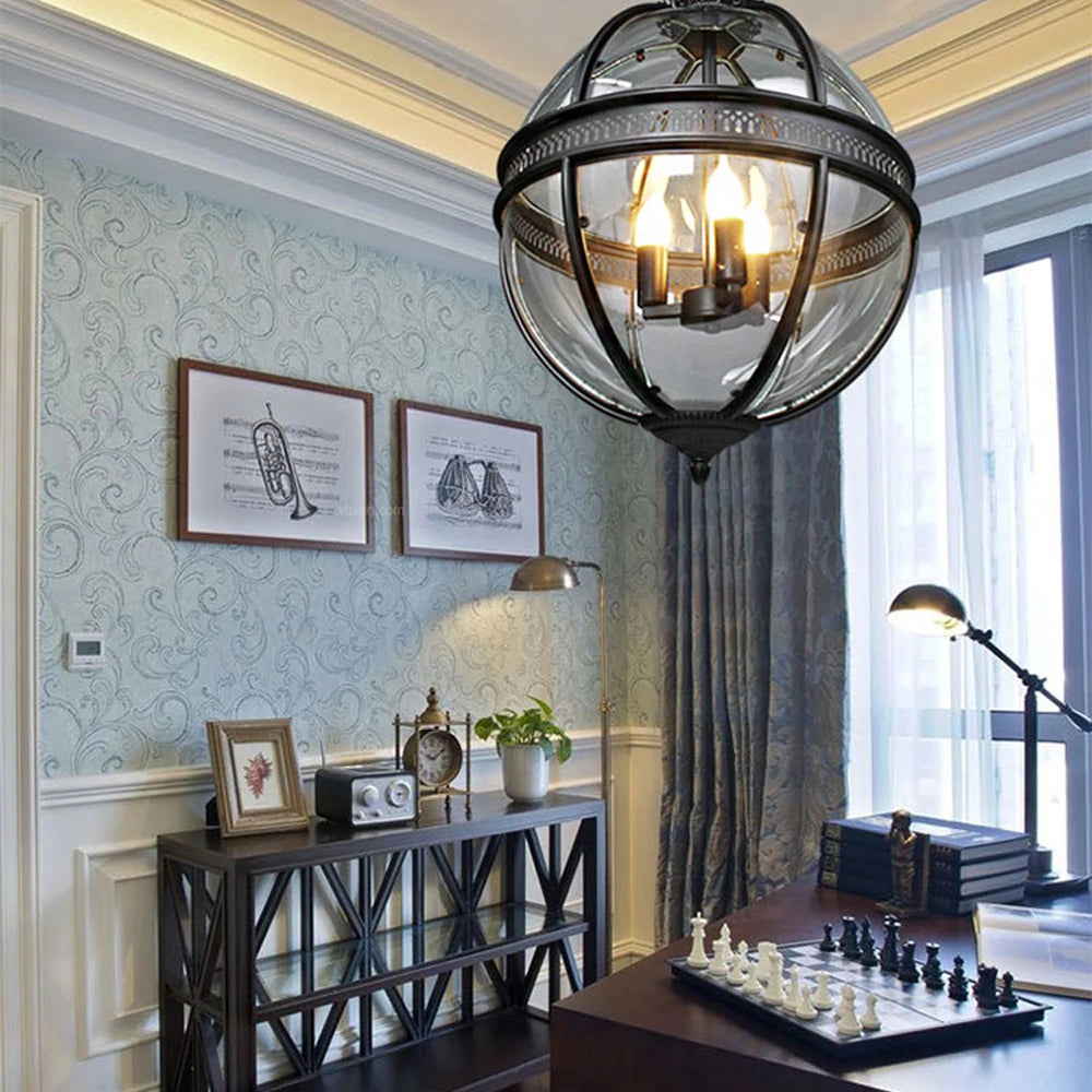 lustre rétro en fer et verre vintage pour éclairage intérieur - vue 4 sur 11