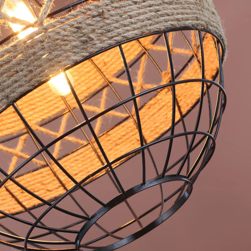 lustre rétro en corde de chanvre pour restaurant bar café - vue 6 sur 7