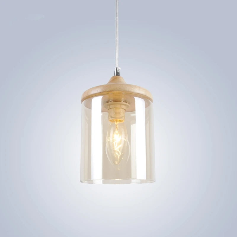 gzmj abat-jour simple en verre bois luminaire suspendu - vue 4 sur 8