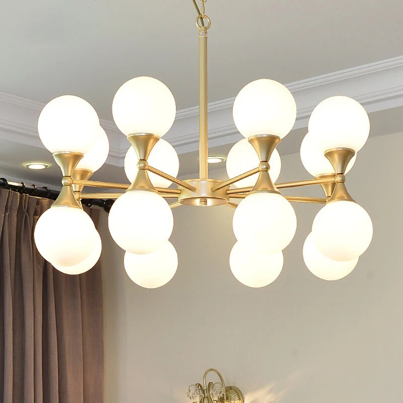 Lustre design doré style cuivre avec boules - vue 4 sur 6