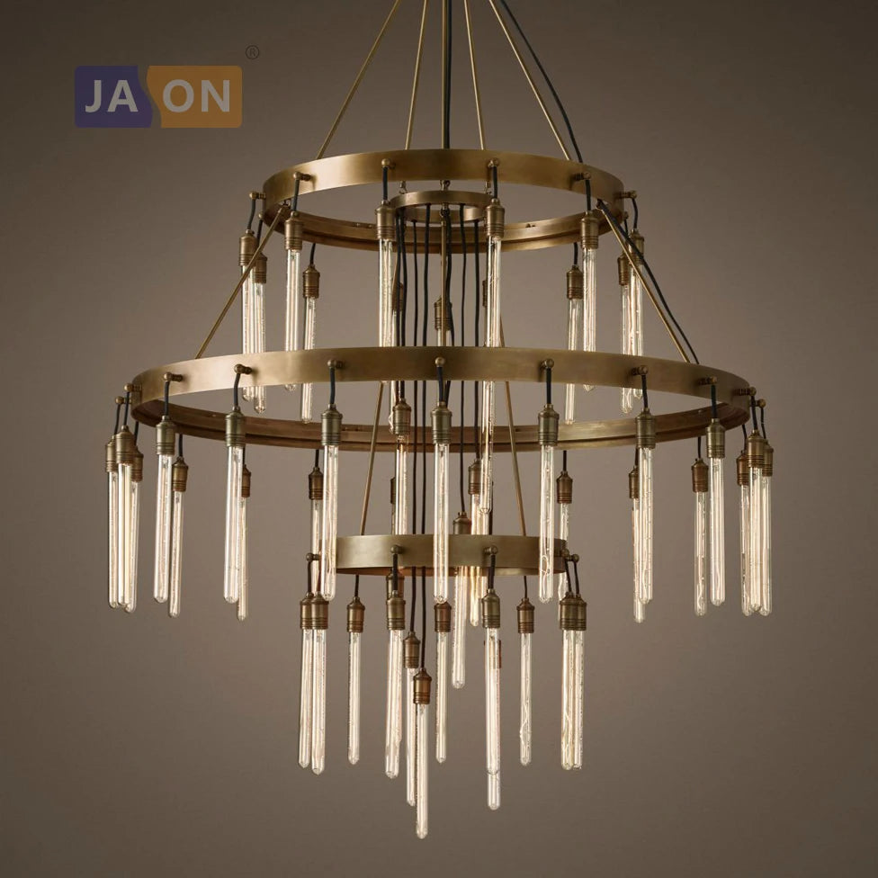suspension rétro en fer et cuivre noir design industriel - vue 5 sur 12