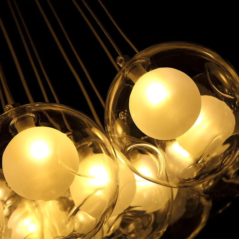gzmj moderne boule de verre suspension lumières multiples têtes suspension lampe - vue 6 sur 13