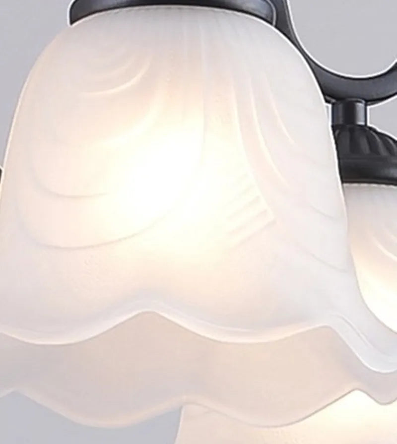 lustre traditionnel avec abat-jour en verre et métal - vue 7 sur 8