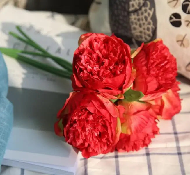 lot de 5 pivoines artificielles pour mariage et décoration intérieure - vue 9 sur 18