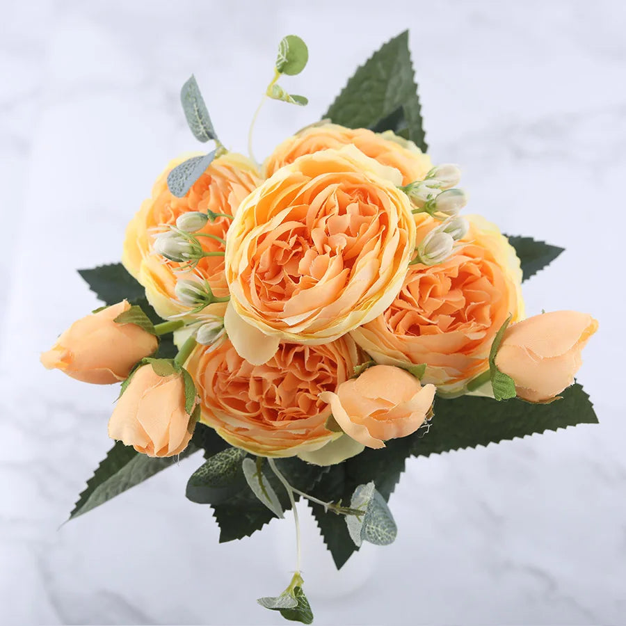 bouquet de fleurs artificielles de pivoines en soie pour décoration intérieure - vue 11 sur 18