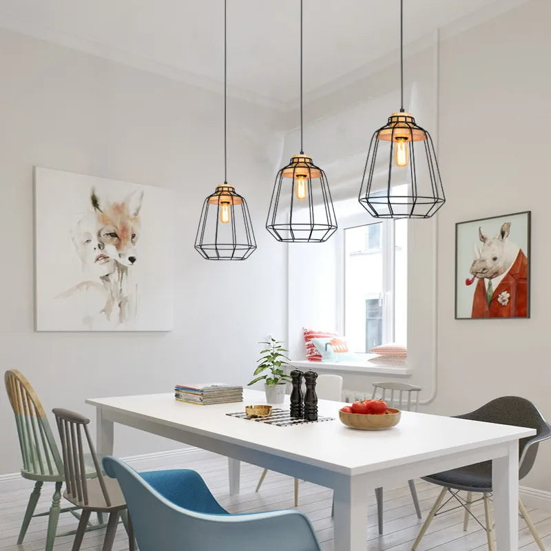 suspension vintage en fer avec cage led gzmj - vue 7 sur 8