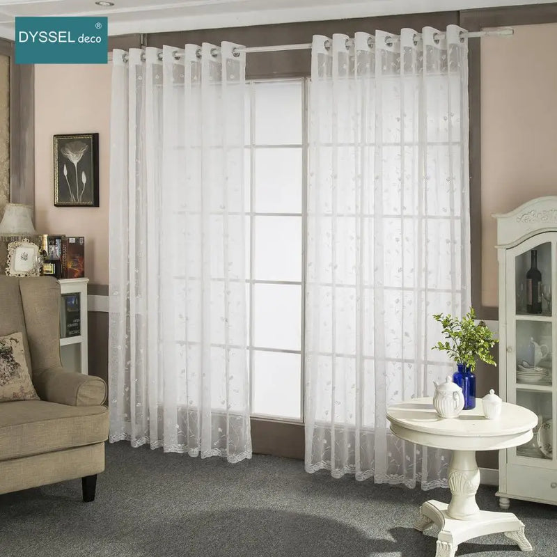 Voilage brodé floral festonné style américain salon chambre