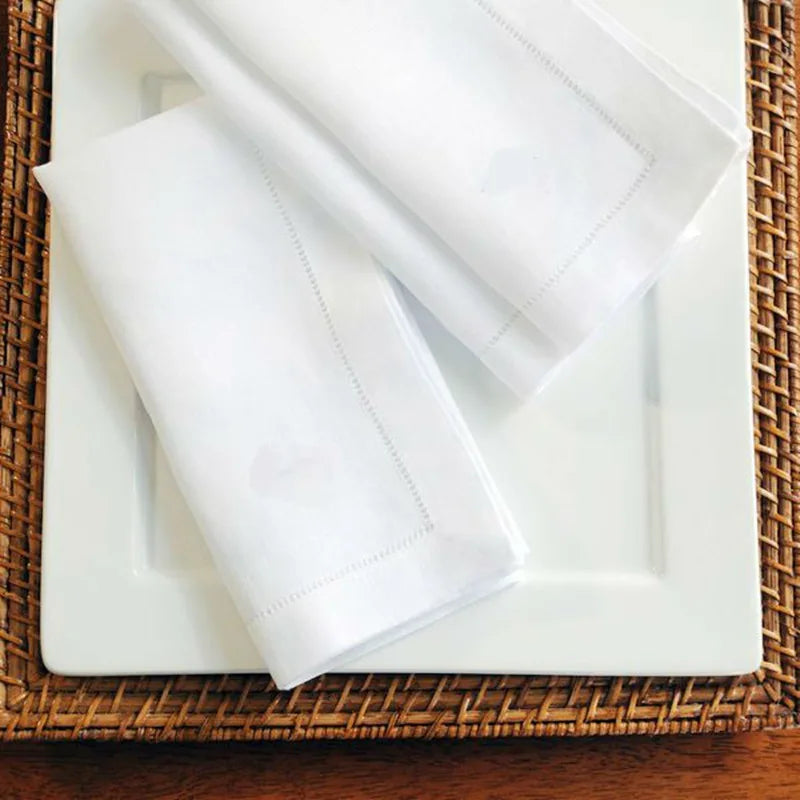Serviette de table lin brodé ourlet ajouré lot