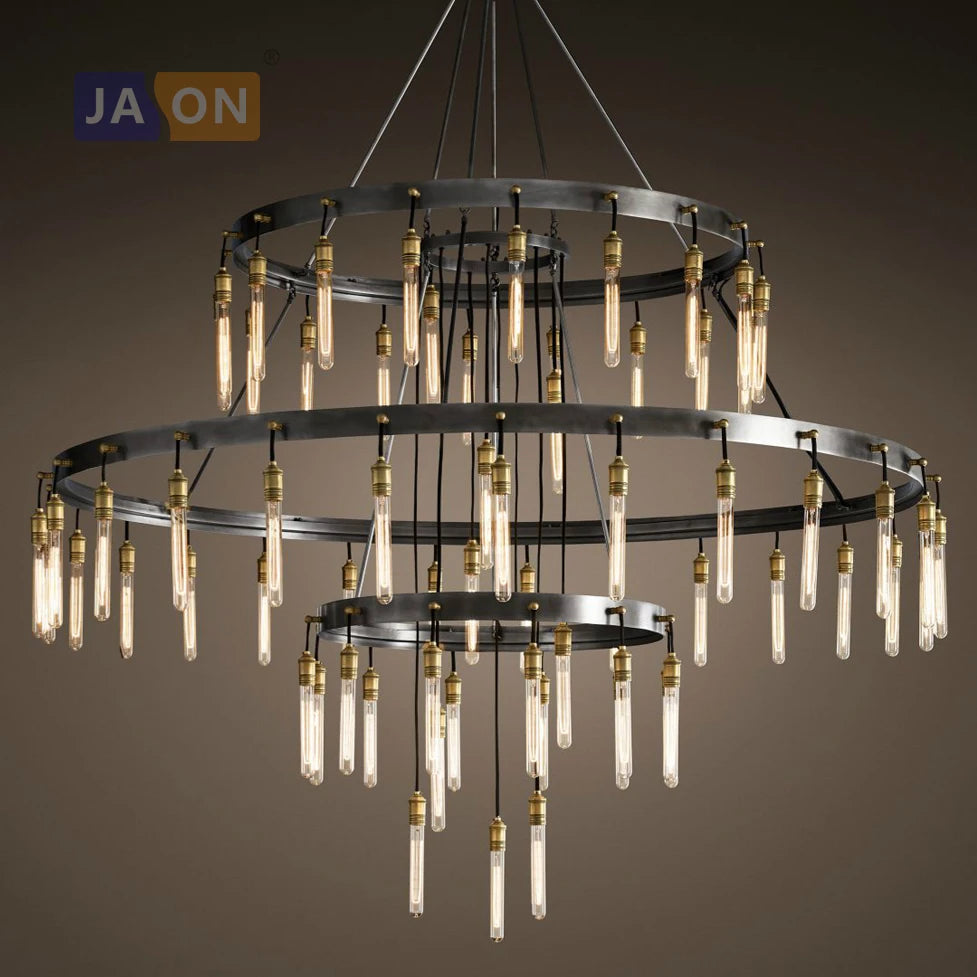 suspension rétro en fer et cuivre noir design industriel - vue 4 sur 12