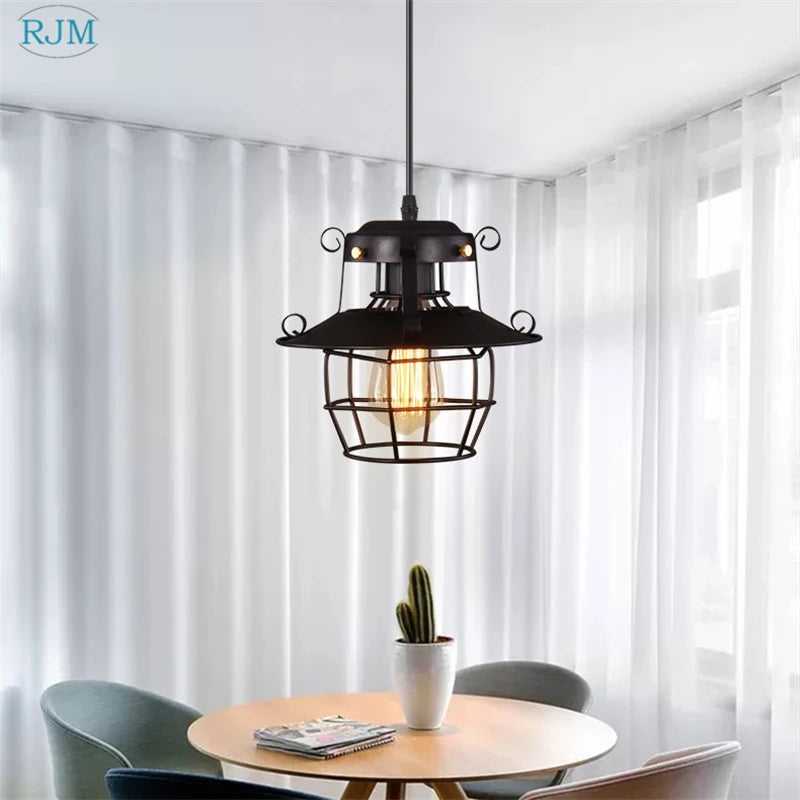 Nordique rétro industriel Loft suspension Vintage créatif fer lampe suspendue Bar Restaurant café LED luminaire décoratif