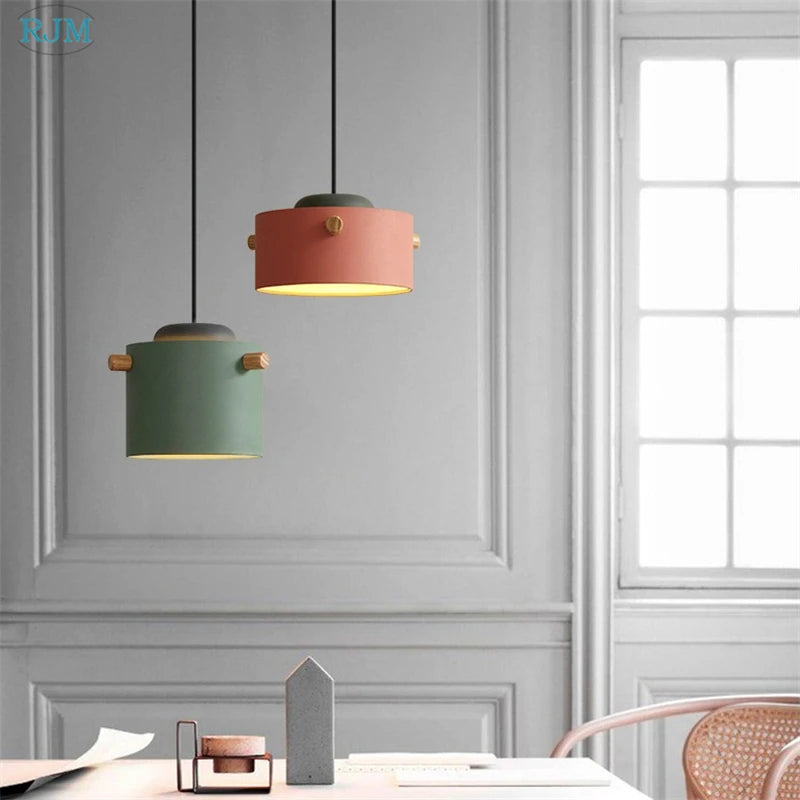 lampe suspendue nordique créative macarons led bois