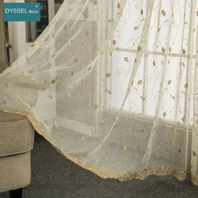 Voilage brodé floral festonné style américain salon chambre