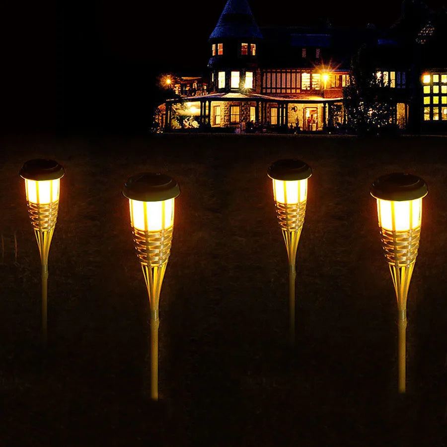 lampe torche solaire en bambou pour jardin extérieur - vue 3 sur 6