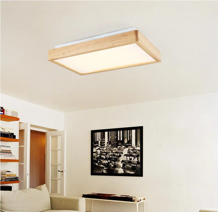 plafonnier led carré en bois grain de bois style nordique - vue 4 sur 6